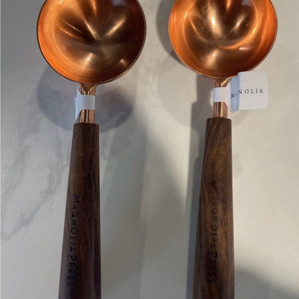 Magnolia Copper and Wood Measuring Spoons. Set of 2 from the Silos.